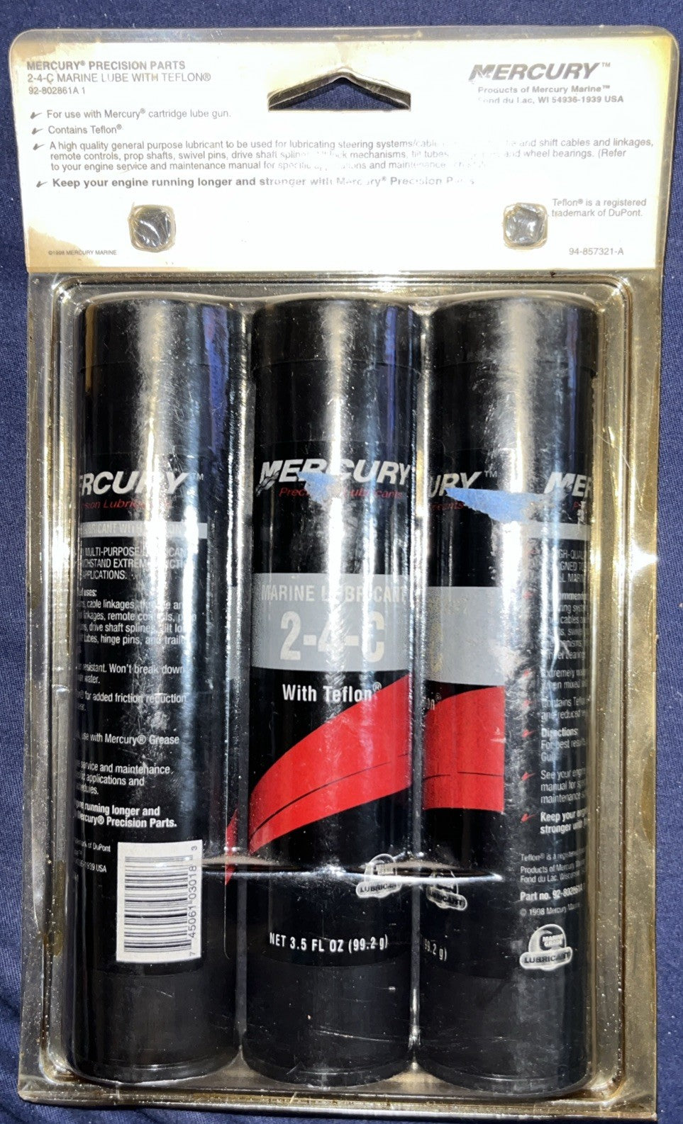 NOS 3 Tubes Mercury OEM 2-4-C Marine Lubricant 3 Oz with Teflon 802861A1