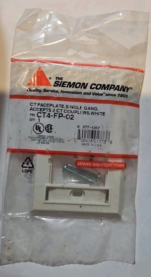 The Siemen Company CT Faceplate CT4-FP-02 Receptacle Plate