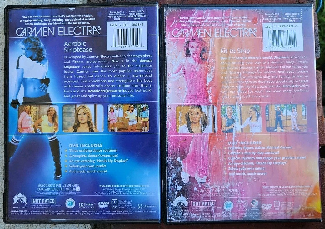 Carmen Electra's Aerobic Striptease + Fit To Strip (2 DVD)tested.damaged Artwork