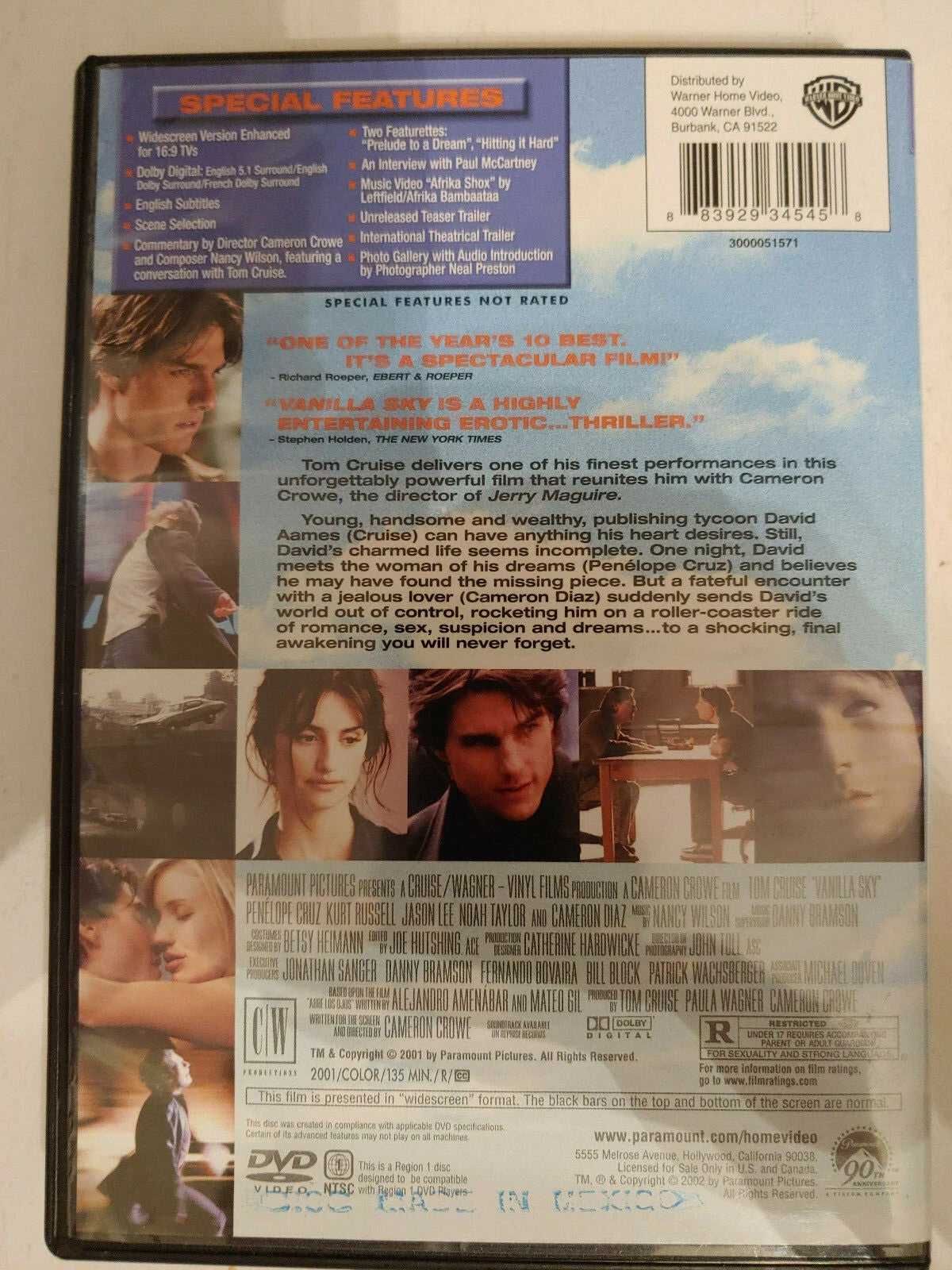 Vanilla Sky (DVD Widescreen)  Tested. New Case