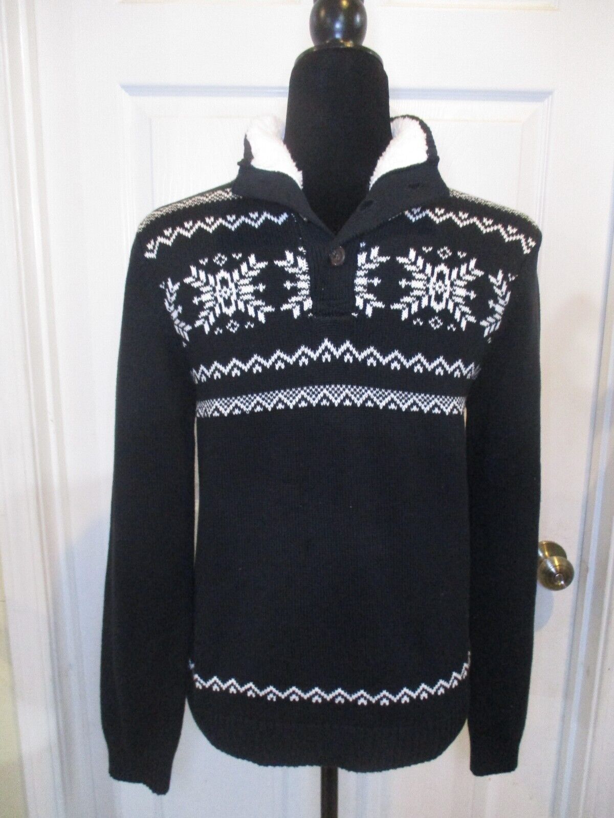 NWT Chaps Boy Youth Sweater Black White Large 14/16