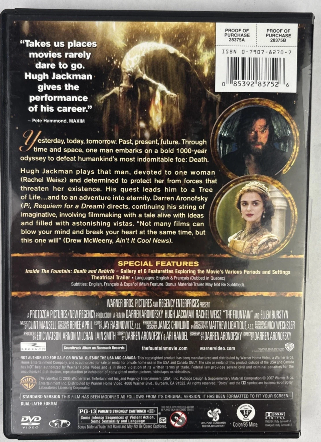 The Fountain (DVD, 2006) Hugh Jackman, Rachel Weisz