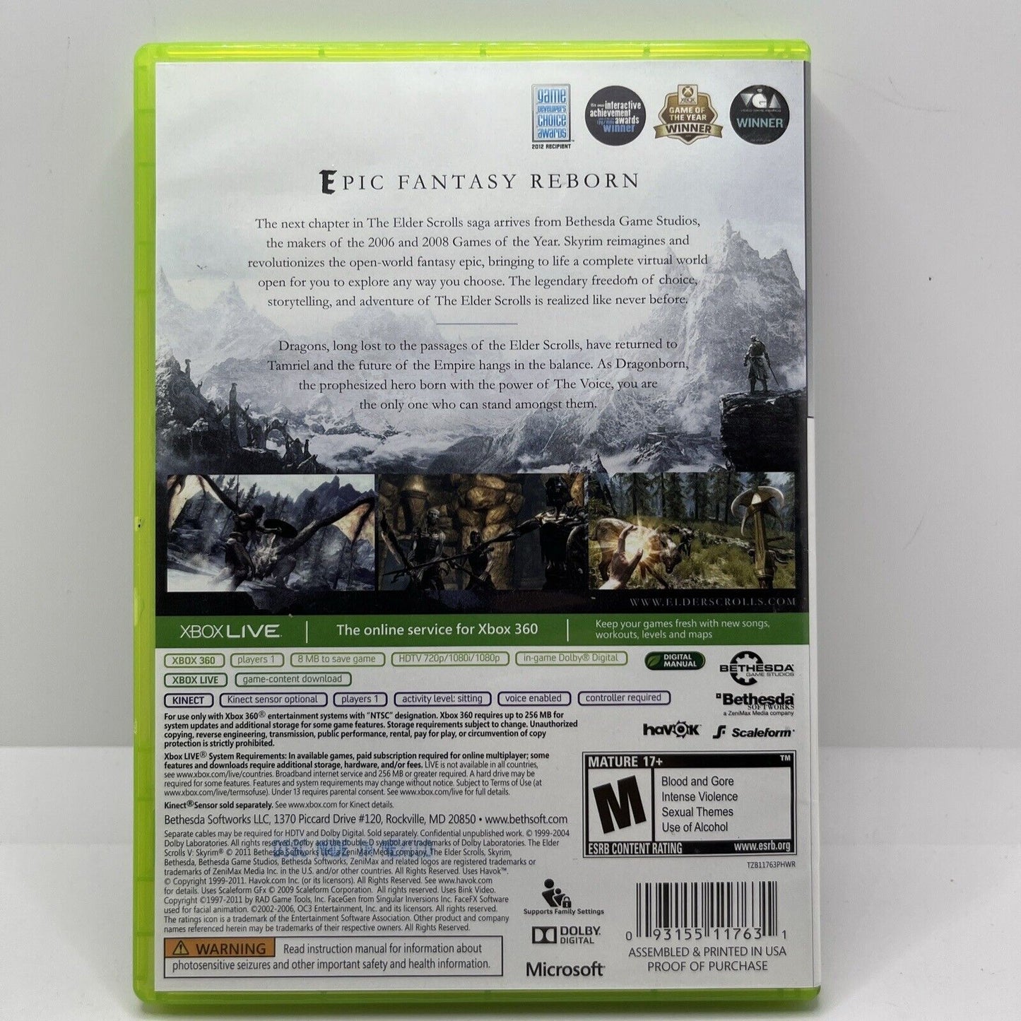 The Elder Scrolls V: Skyrim Xbox 360, w/ Manual and Tested