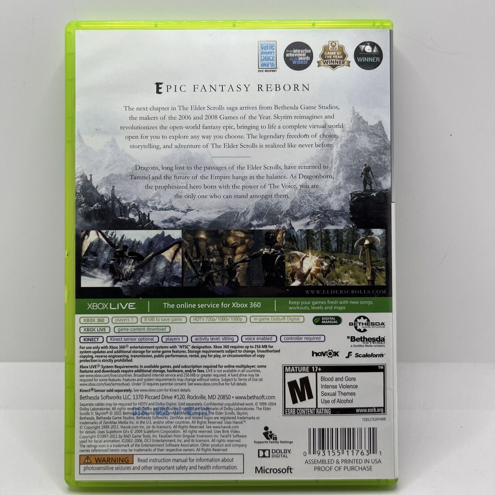 The Elder Scrolls V: Skyrim Xbox 360, w/ Manual and Tested