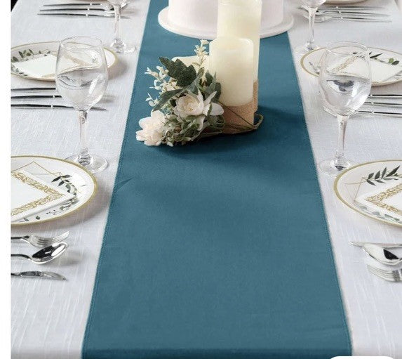 10Ft Chiffon Table Runner for Wedding Banquet Decor (27 X 120 Inch) Peacock Teal
