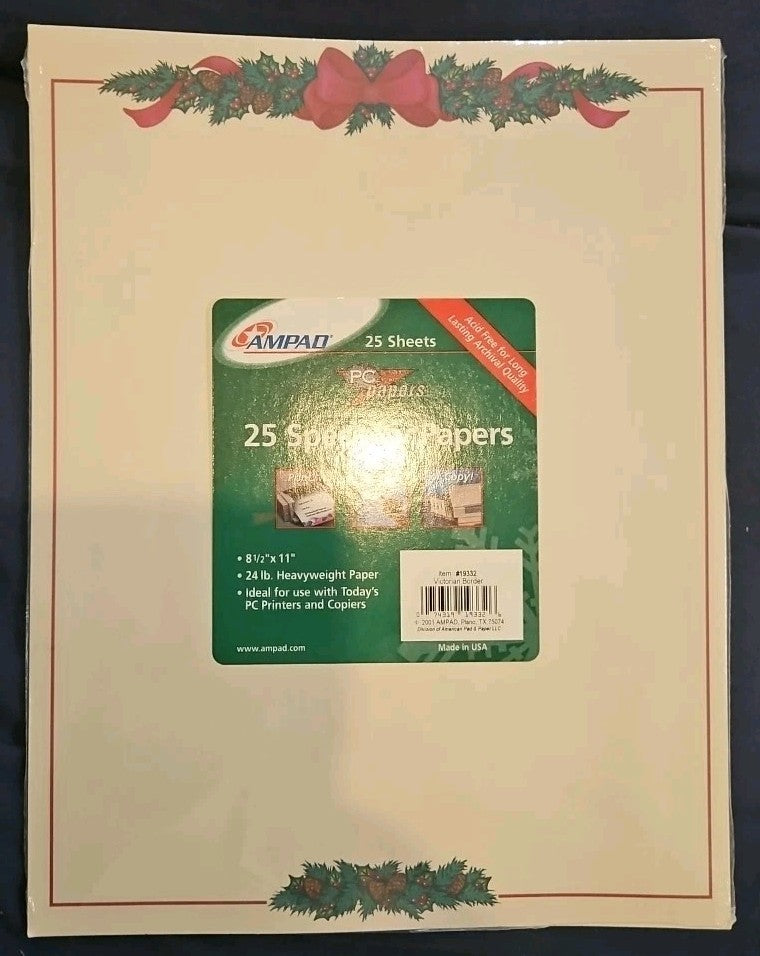 Ampad PC Papers 25 Specialty Sheets- Holiday Icon 8.5 X 11" 24lb VTG Christmas