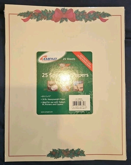 Ampad PC Papers 25 Specialty Sheets- Holiday Icon 8.5 X 11" 24lb VTG Christmas