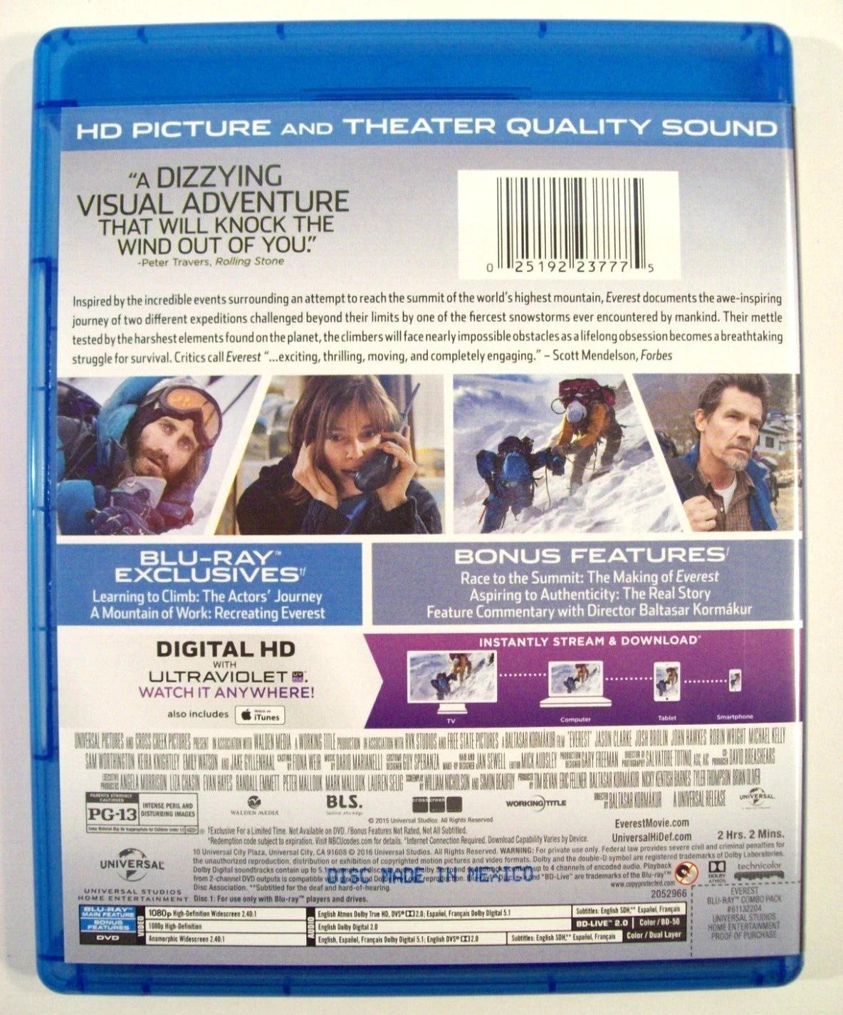 Everest (Blu ray/DVD) Tested. New case. No digital download