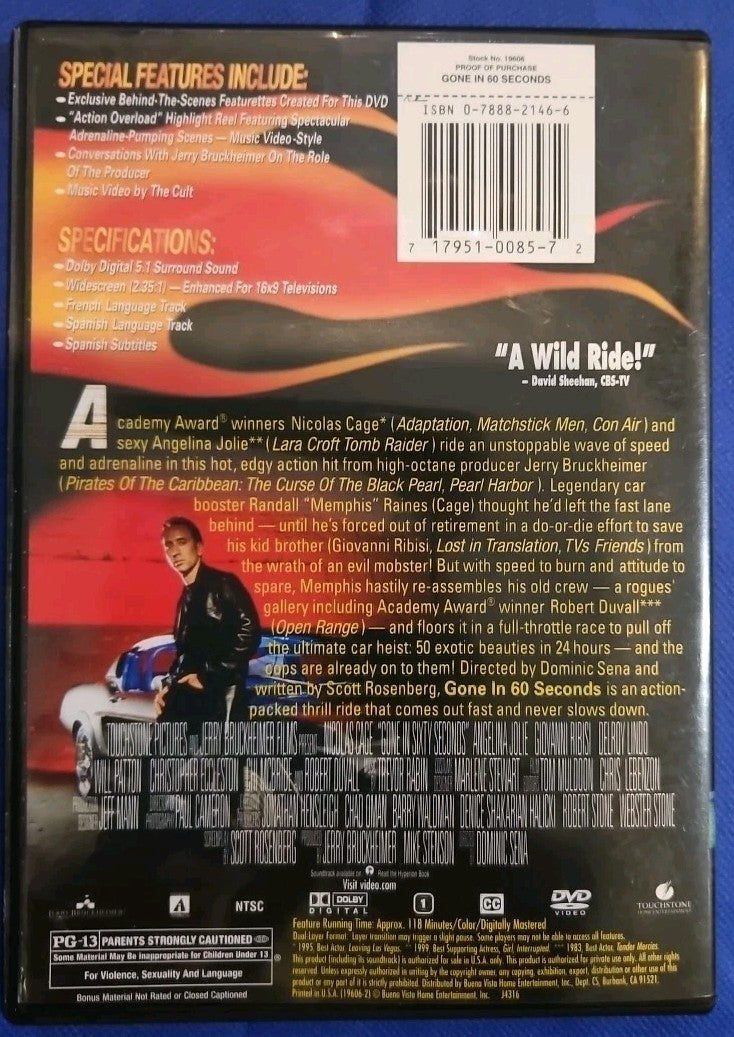 Gone in 60 Seconds (DVD, 2000) Sealed