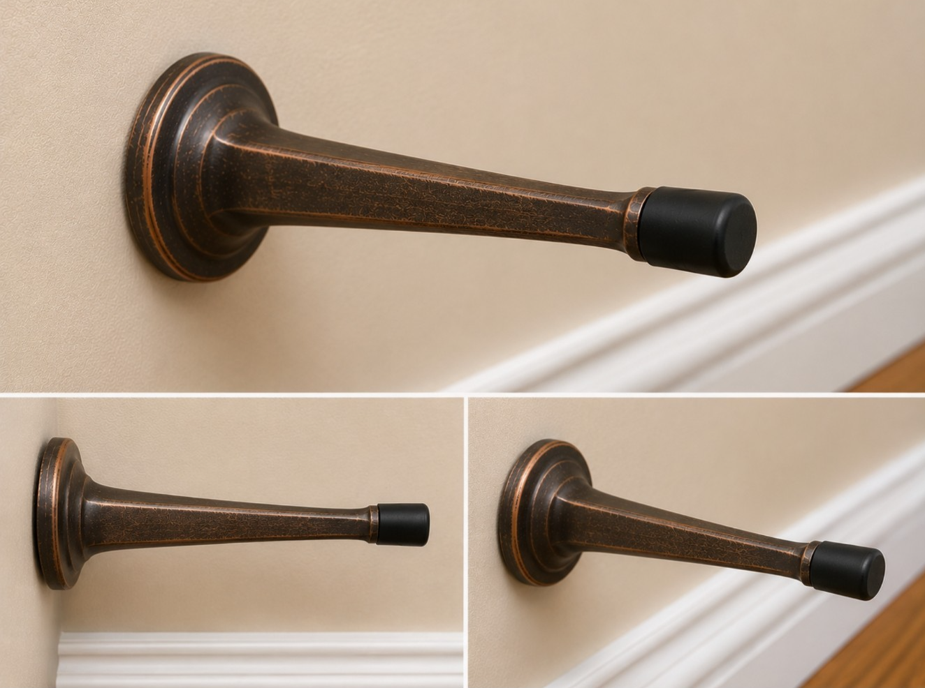 6 Pack- 3" Rustic Bronze Metal Door Stops with Mounting Screws And Anchors