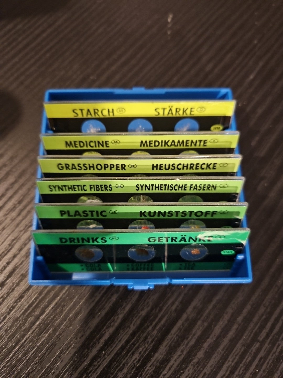 6 Slides Starch + Medicine + Grasshopper + Fibers + Plastic + Drinks