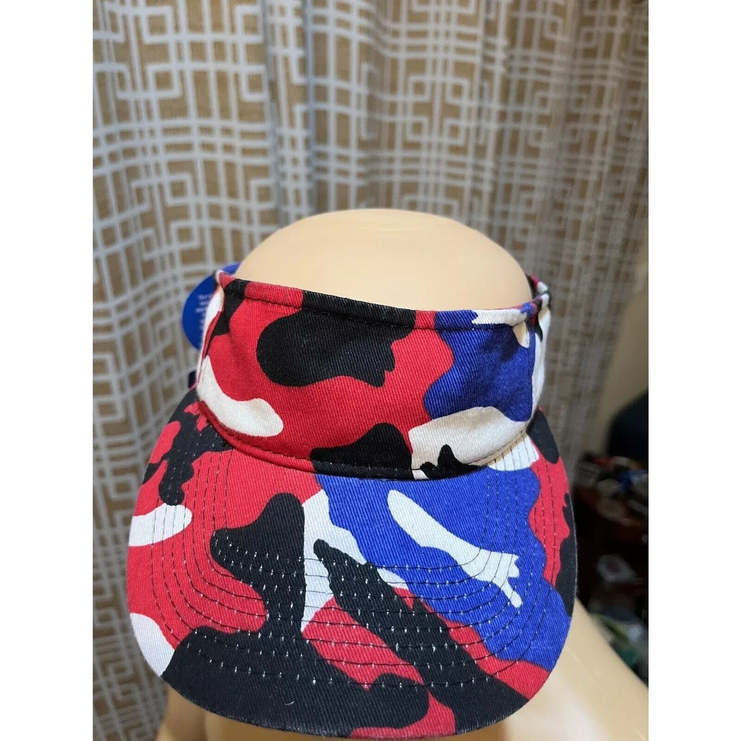 CamoSport Sun Visor Red White Blue Black Pattern - Adjustable - Brand New .