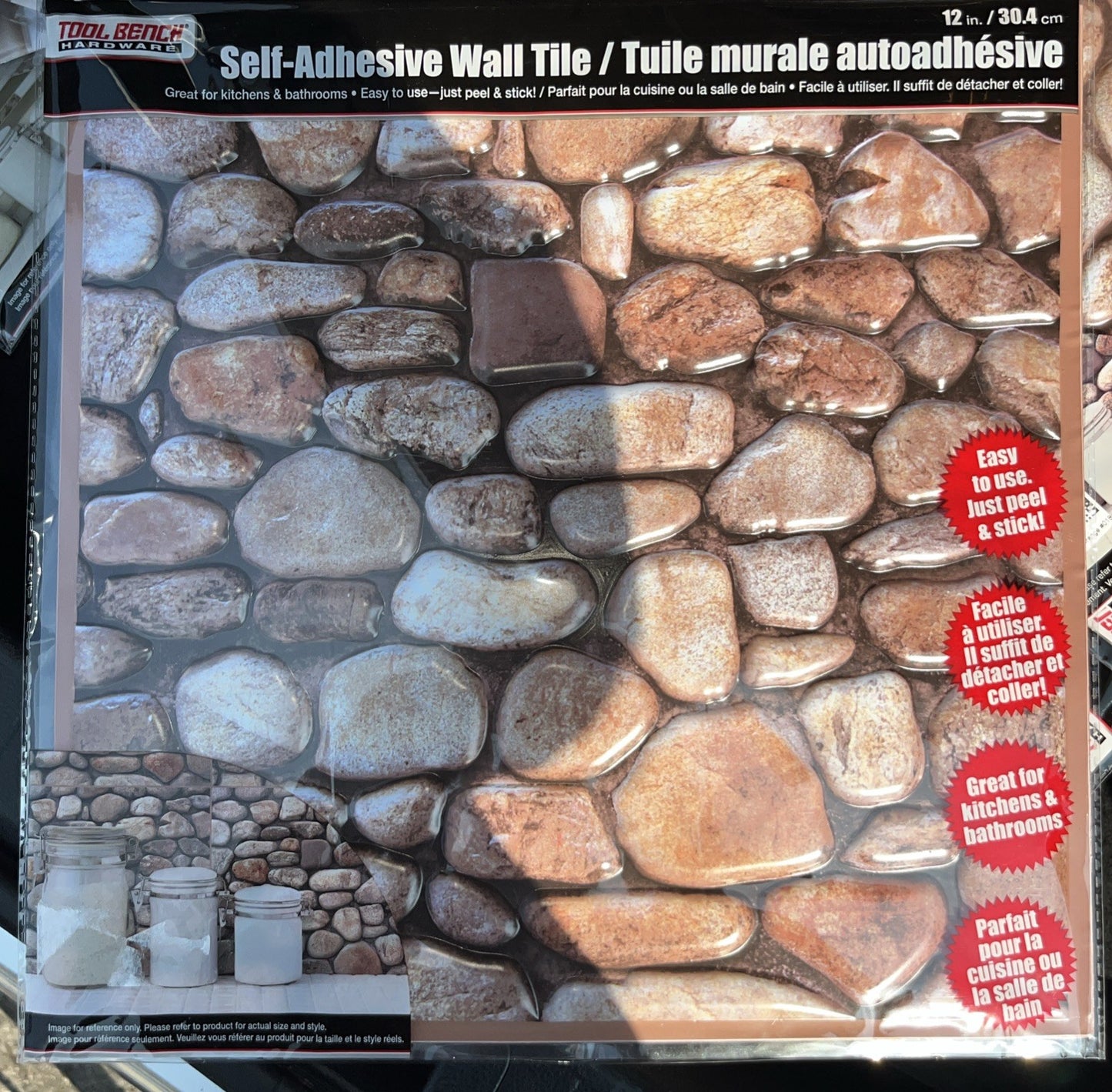 3D Peel Stick Wall Tile Brown River Rock Pebble Stone Backsplash Lightweight 12"