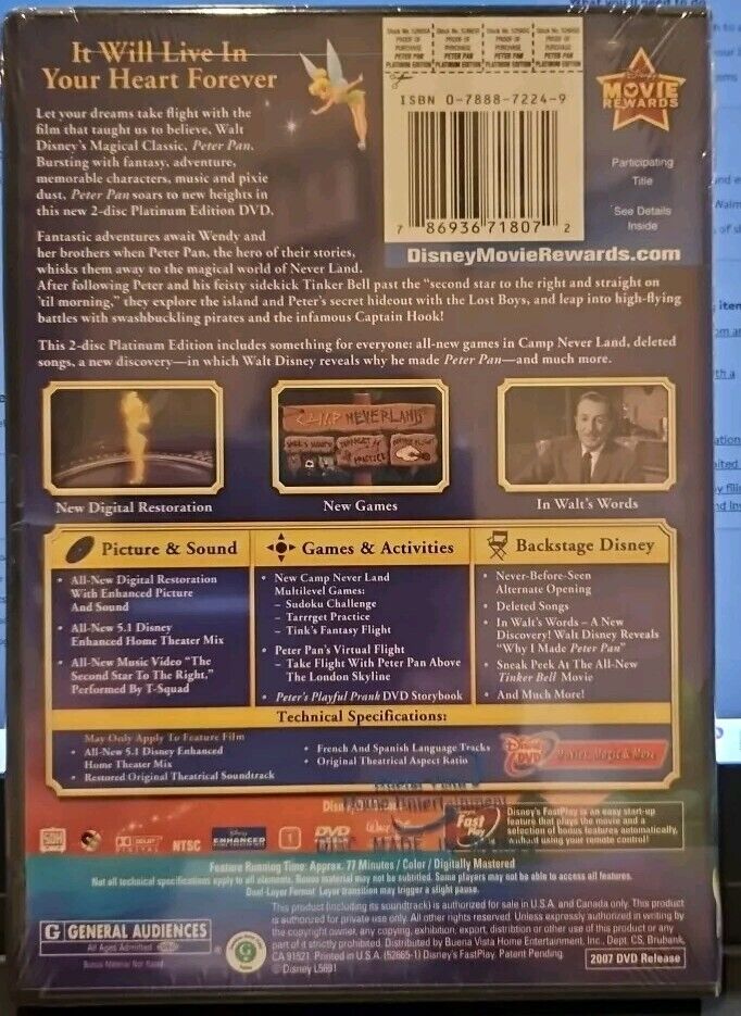 Peter Pan (DVD, 2007, 2-Disc Set, Platinum Edition)