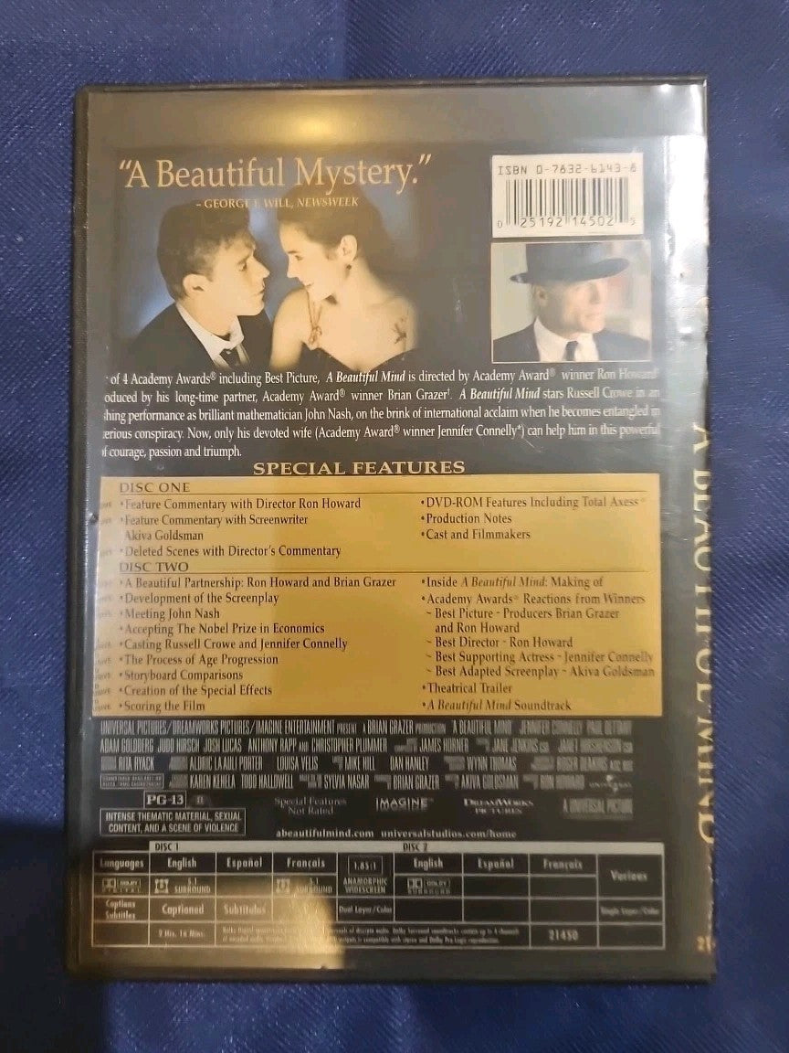 A Beautiful Mind (DVD 2-Disc Set  Widescreen) Test its slim case cropped Artwork