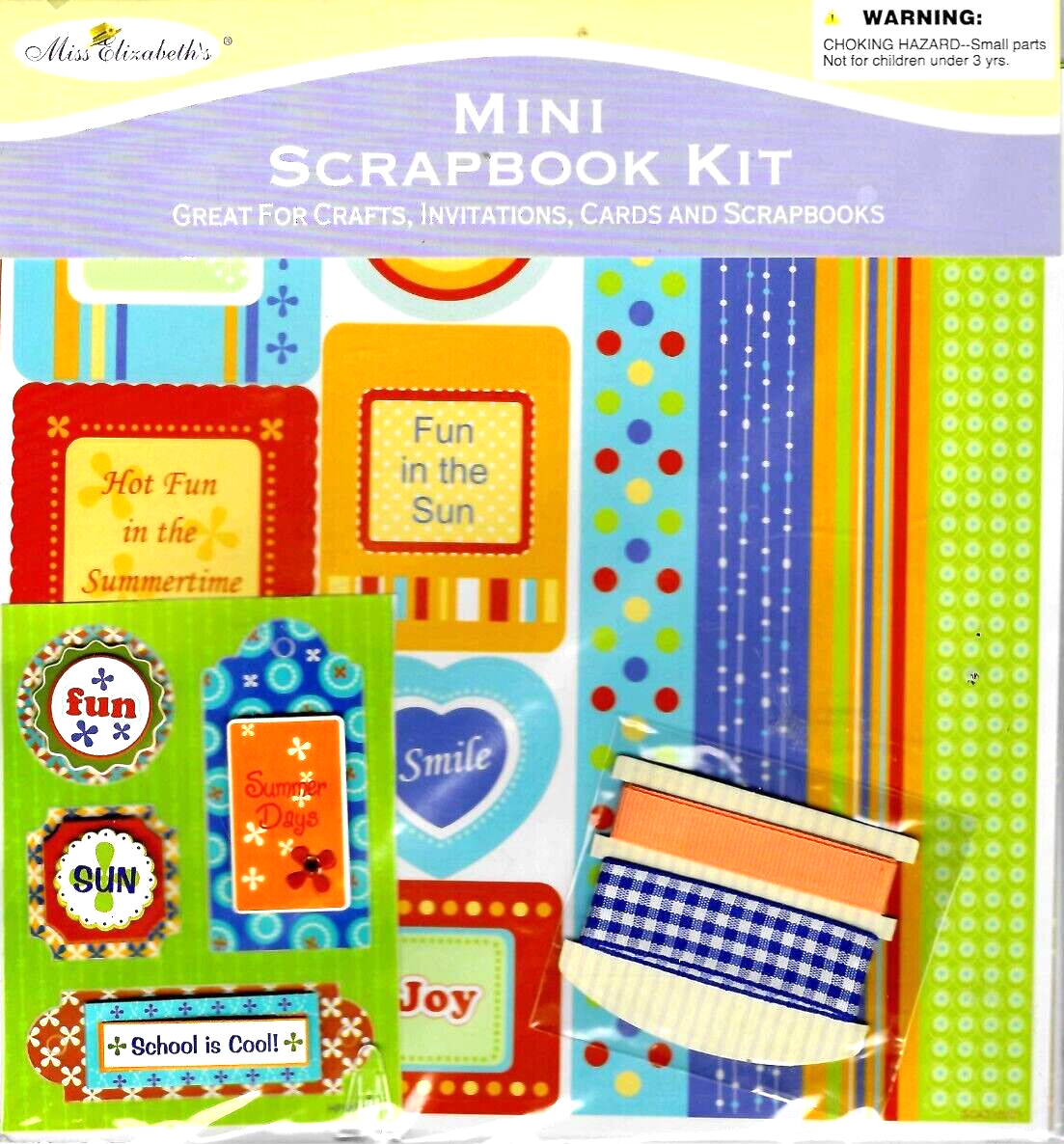 Mini Scrapbook Kit 4 Sheets 8 x 8 - Sticker Sheet - Raised Stickers - Ribbons