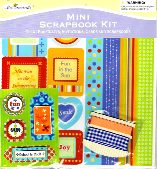 Mini Scrapbook Kit 4 Sheets 8 x 8 - Sticker Sheet - Raised Stickers - Ribbons