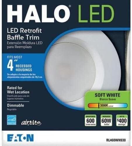 Halo 4 in. White LED Recessed Ceiling Light Retrofit Baffle Trim RL460WH930