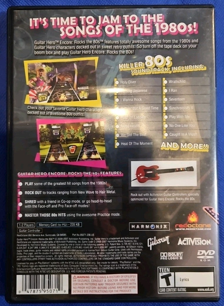 Guitar Hero Encore: Rocks the 80s (PS2) Mint. Tested. Manual. Poster
