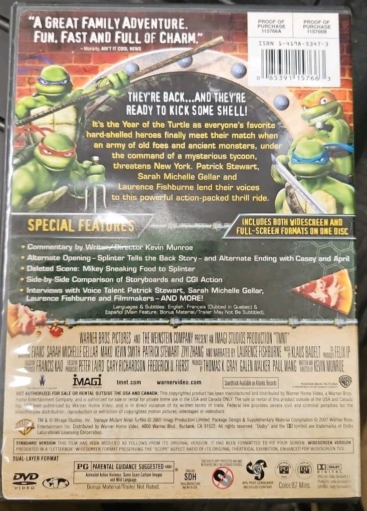 Tmnt (Teenage Mutant Ninja Turtles) (DVD, 2007) Tested. No Scratches. New Case