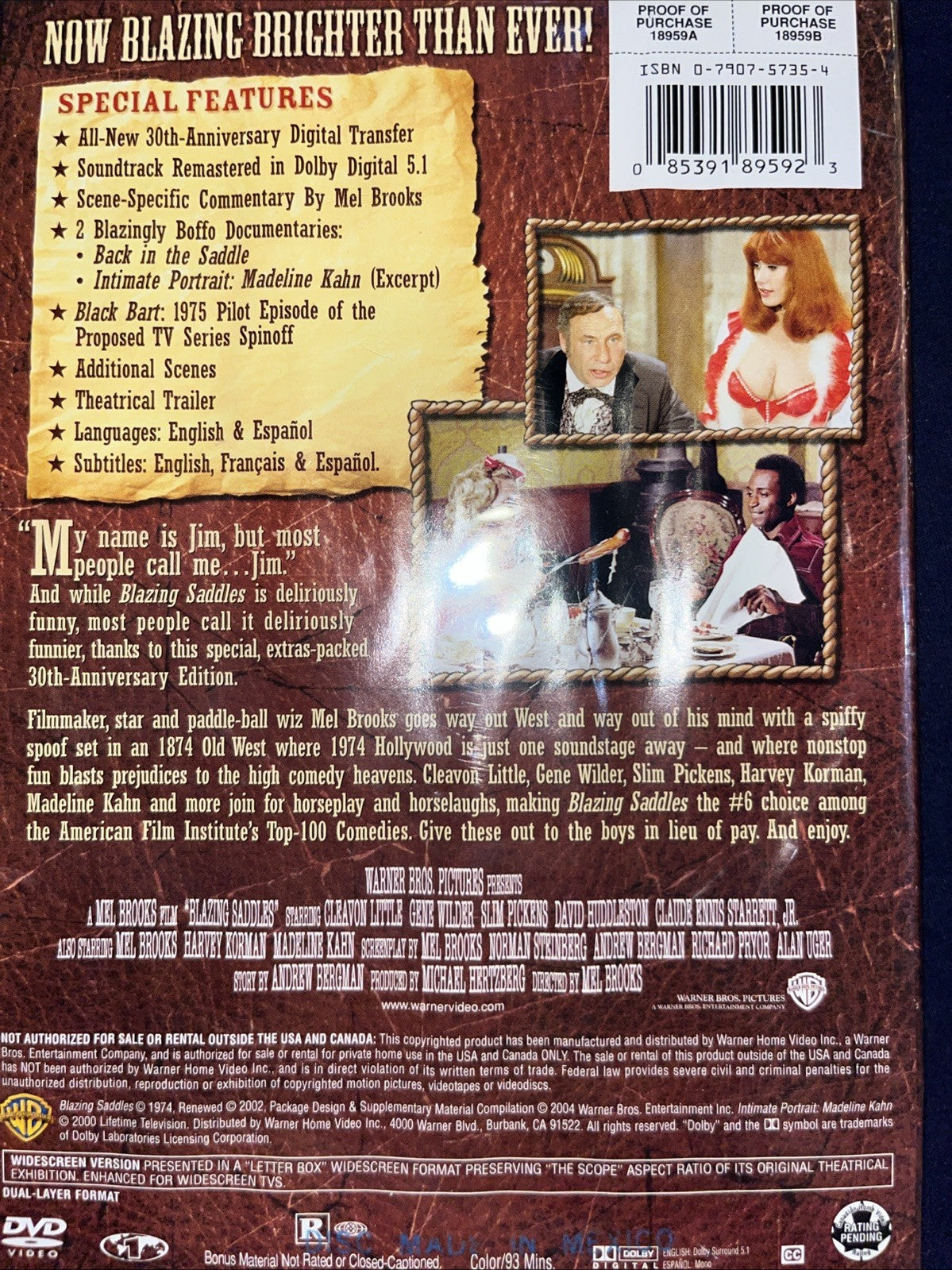 Blazing Saddles (DVD, 1974) Damaged Artwork. Tested.