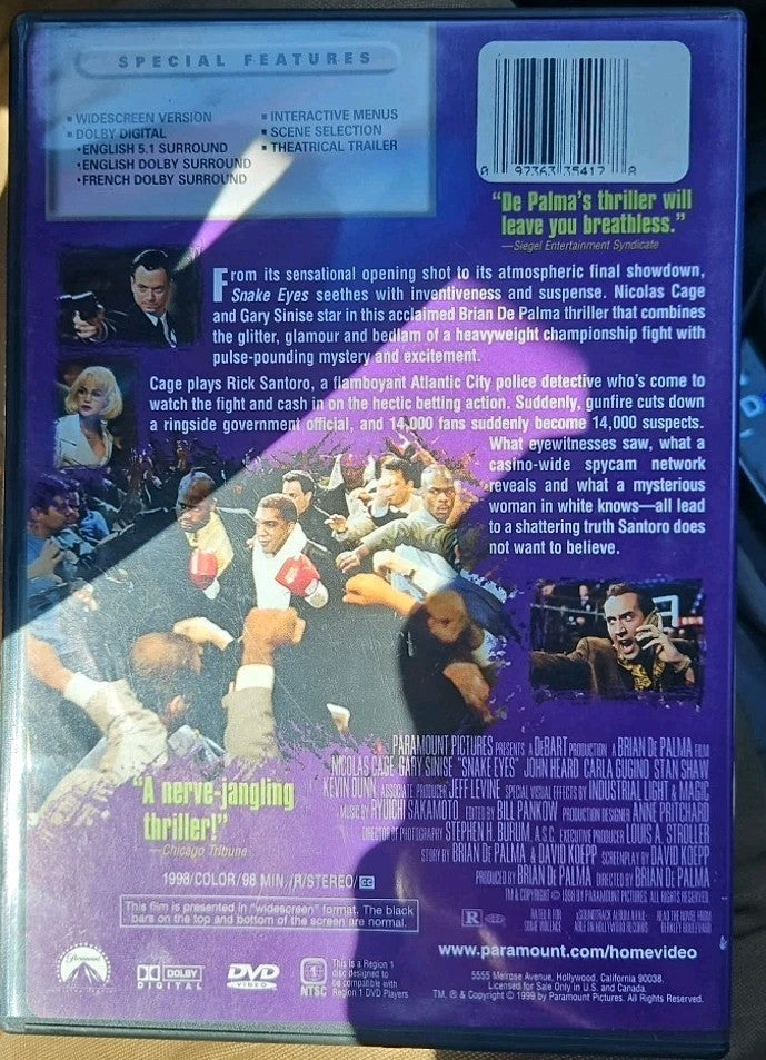 Snake Eyes (DVD, 1998) Tested. New Case