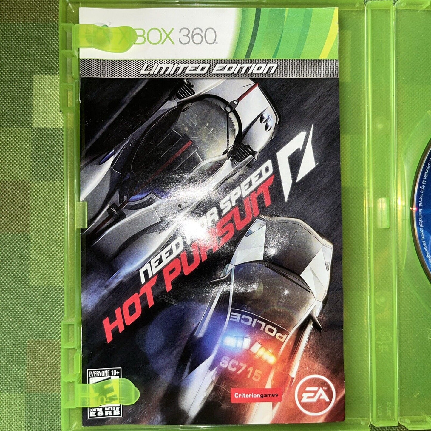 Need for Speed: Hot Pursuit - Limited Edition ( Xbox 360) No Cover Art. W/Manual