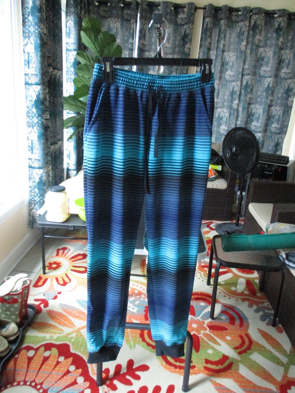 LuLaRoe NWOT Jax Small Blue Teal Black Stripes Joggers Sweatpants