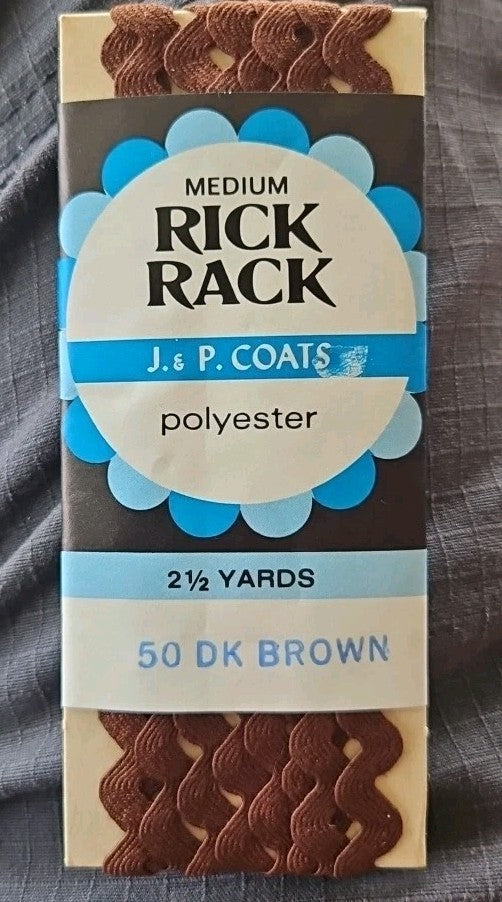 Rick Rack Medium J&P Coats Polyester 2.5 Yards "50 Dark Brown Accent Trim
