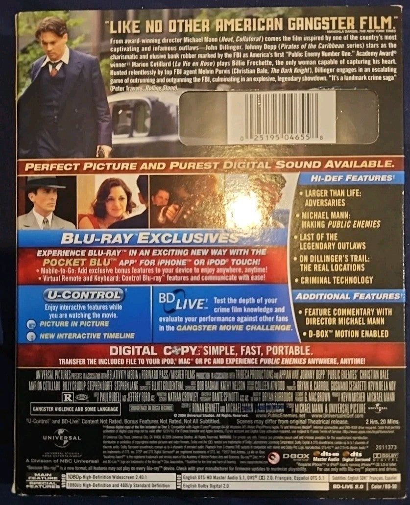 Public Enemies (Blu-ray Disc, 2009, 2-Disc Set, Special Edition Sealed