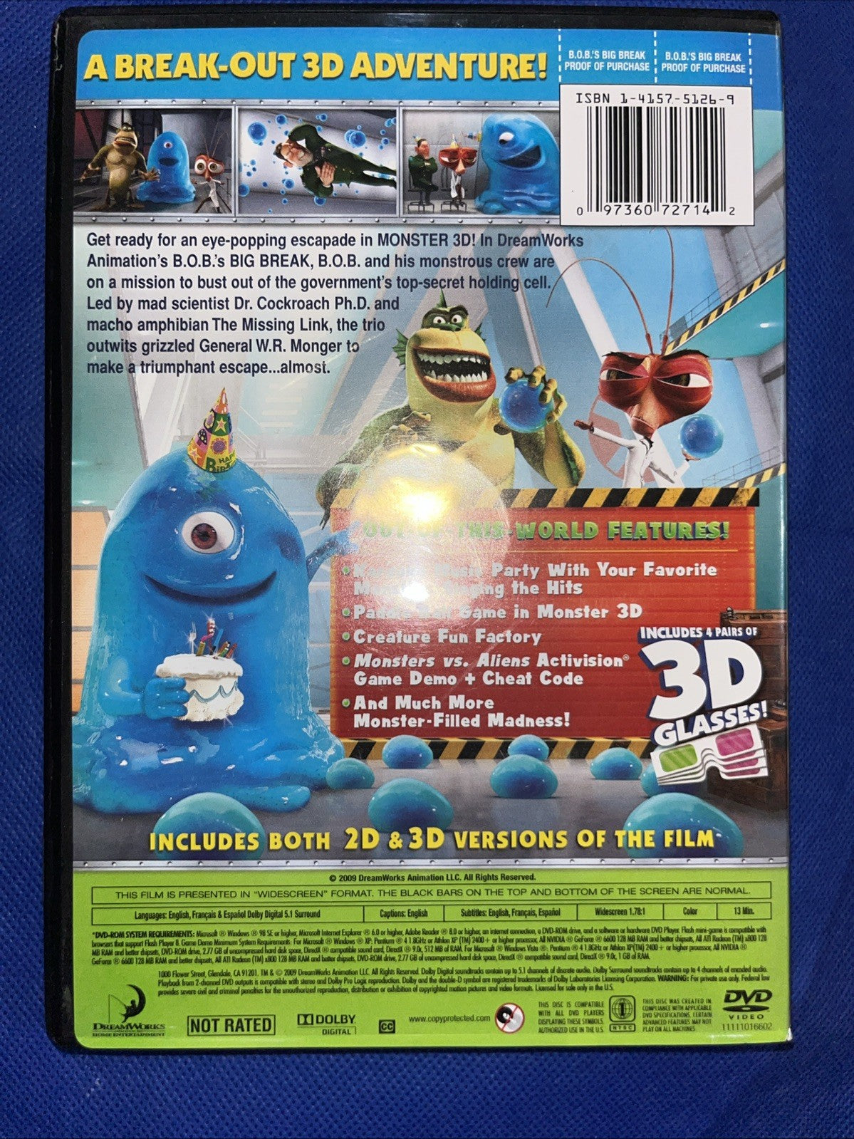 B.O.B.'s Big Break 3D (DVD, 2009)