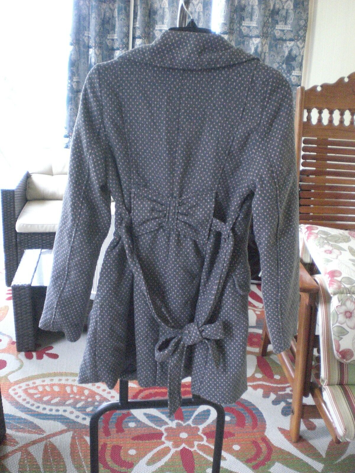 Wet Seal Jacket Coat Gray with Pink Dots LARGE