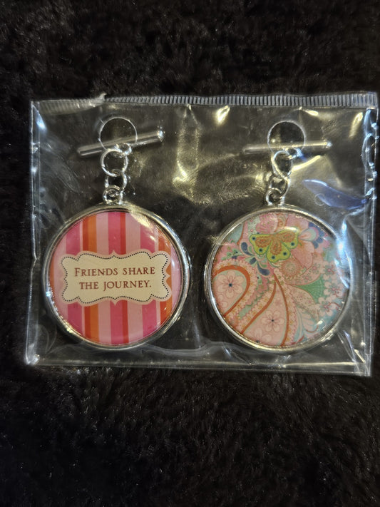 "Friends Share The Journey" + Paisley & Flowers Pendants (1.25" each)