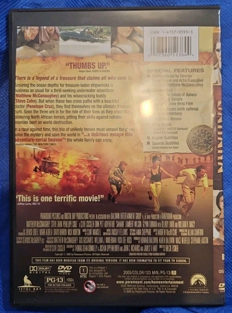 Sahara (DVD, 2005) Slimcase. Artwork Cropped. Tested