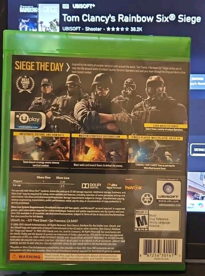 Tom Clancy's Rainbow Six Siege (Xbox One, 2015) Tested. Resealed.