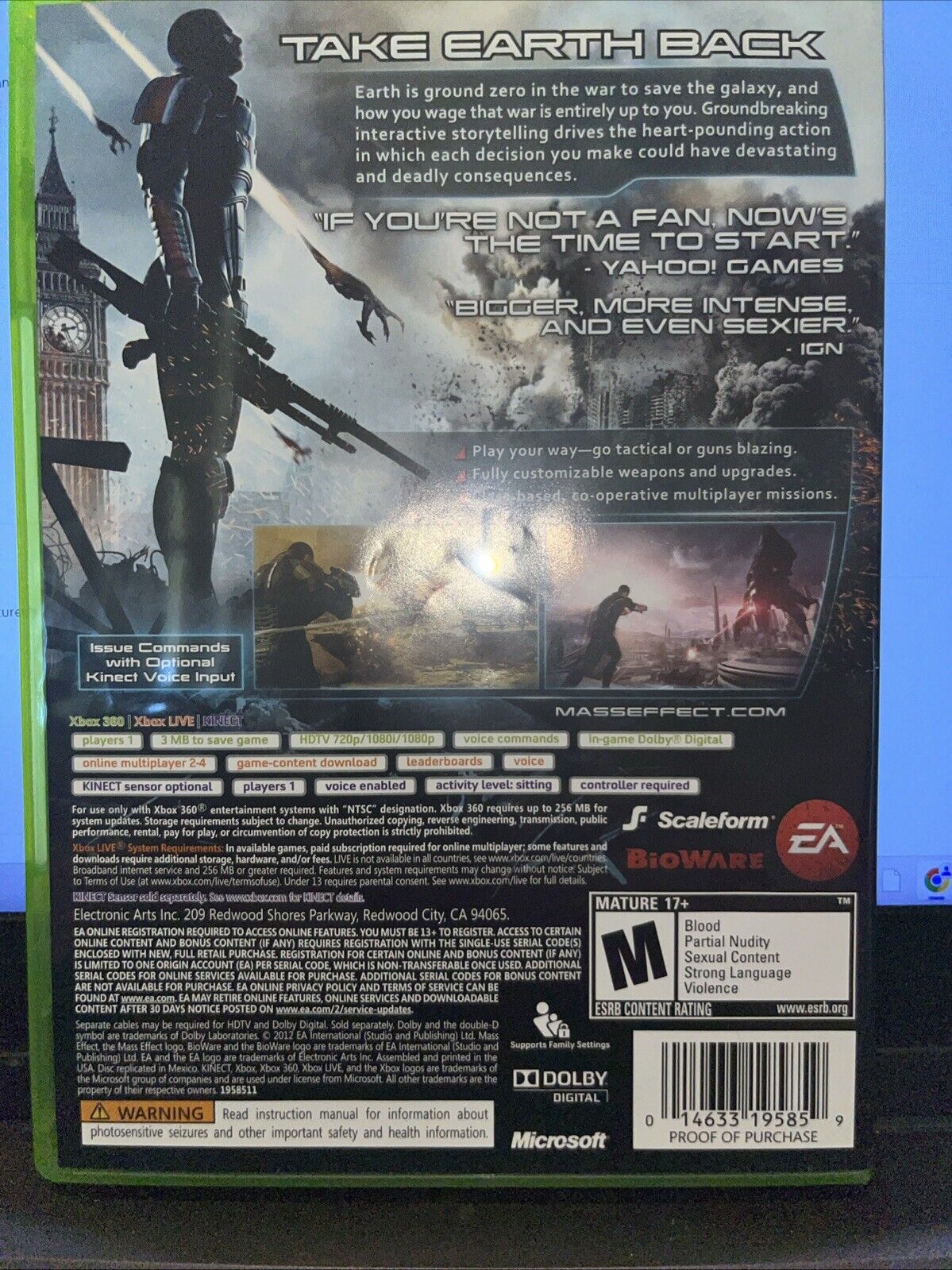 Mass Effect 3 - Xbox 360. CIB. Tested.  New Case. No Scratches. Resealed.