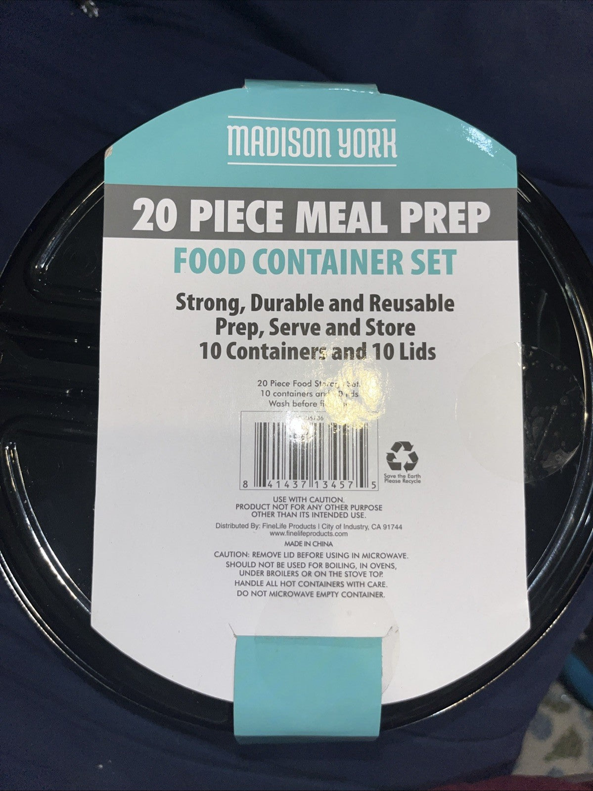 Madison York  20pc  3 Compartment Meal Prep Round Food Containers