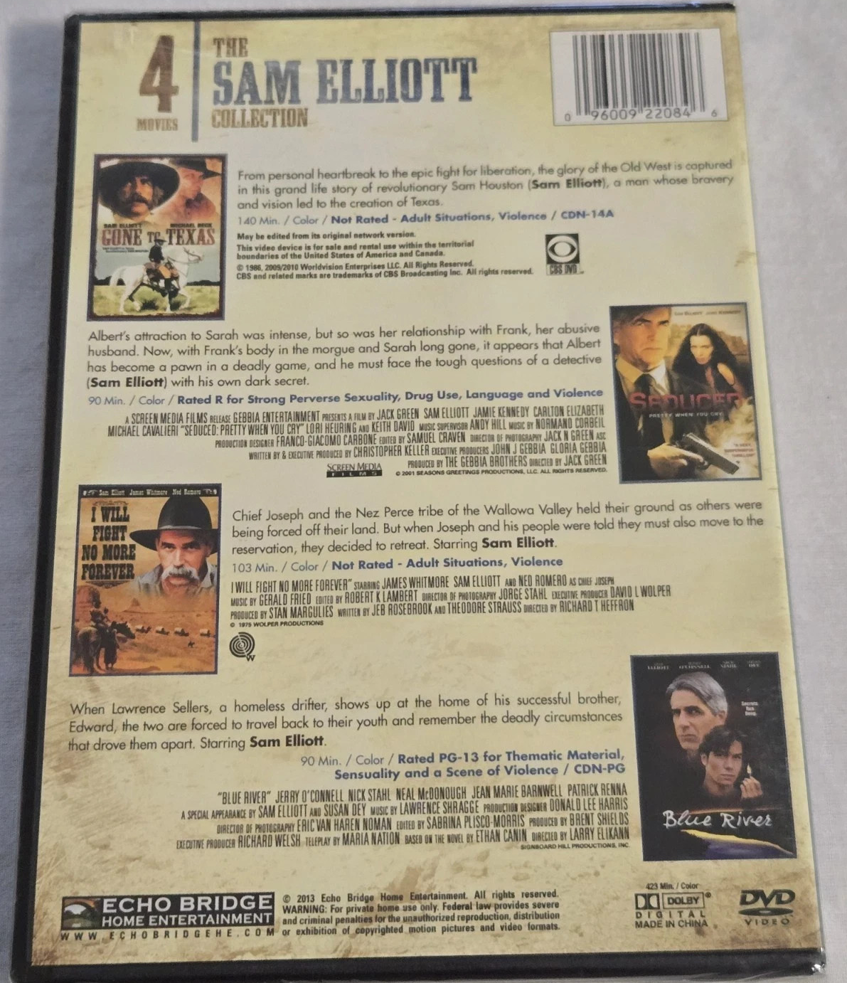 Sam Elliott (DVD) Blue River / Seduced / Gone to Texas / ...Flight No More