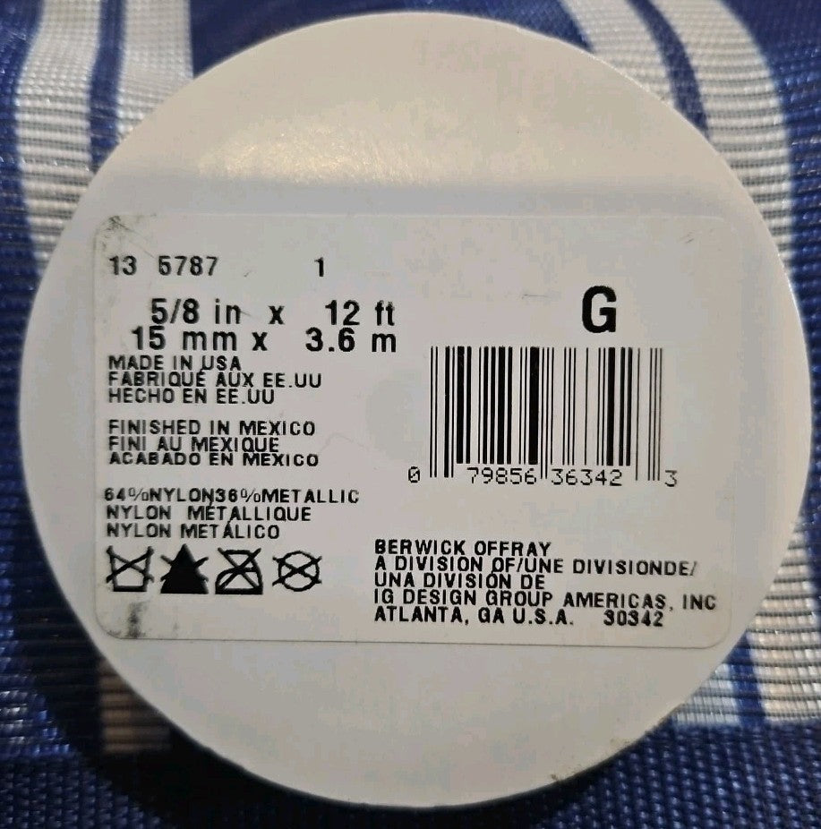Offray Craft Ribbon - 5/8 in x 12 ft - Metallic Silver