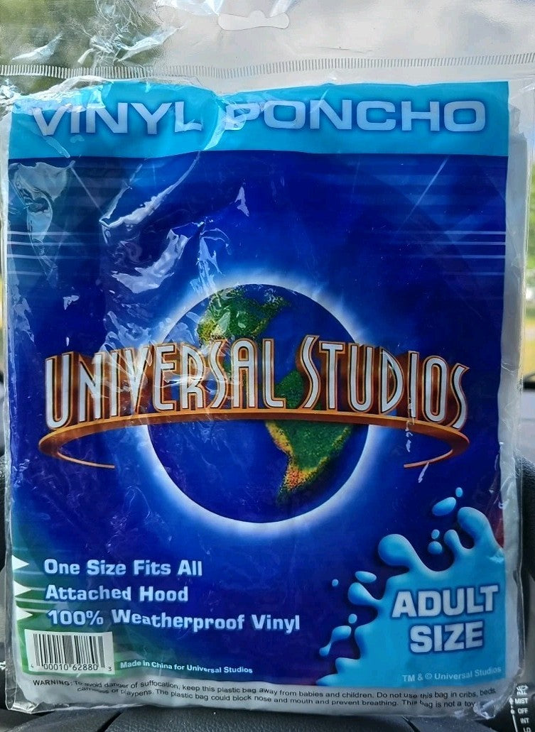 Universal Studios 100% Weatherproof Vinyl Poncho With Hood Adult One Size NEW!