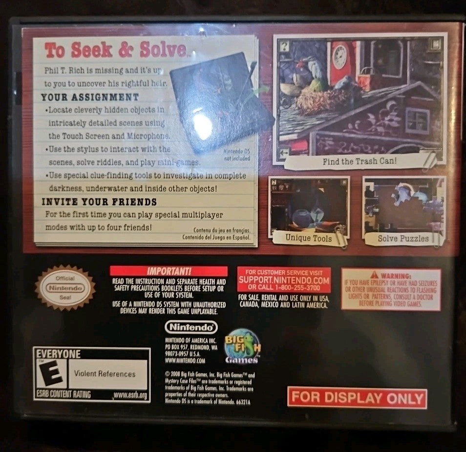 Nintendo DS Mystery Case Files Million Heir.  No Game Or Manual.  Case + Artwork