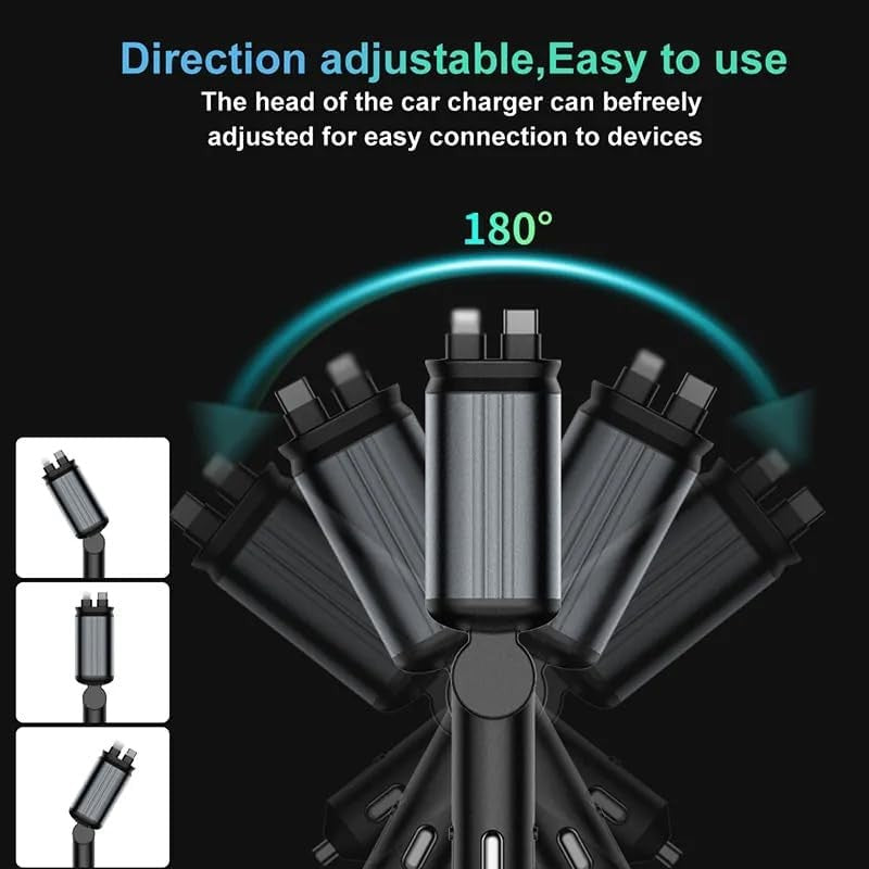 66 W Retractable USB-C Car Phone Charger with starlights