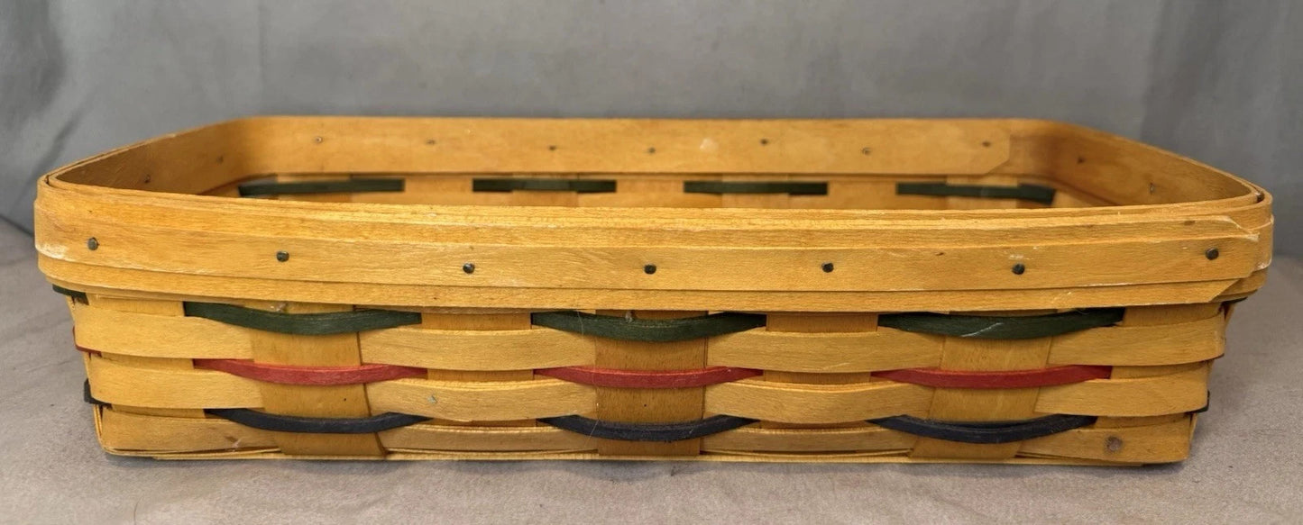 1999 Longaberger Cracker Basket Woven Red Green Blue + Green & Awning Liners