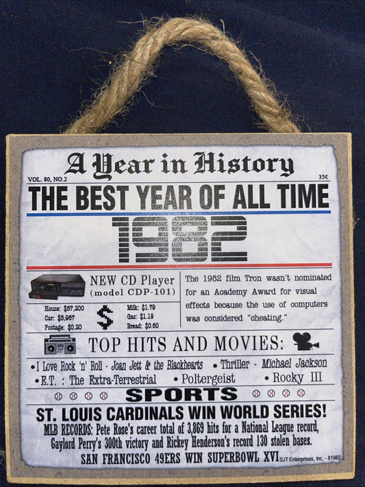 A Year In History: The Best Year Of All Time: 1982. New Plaque 5” X 5”