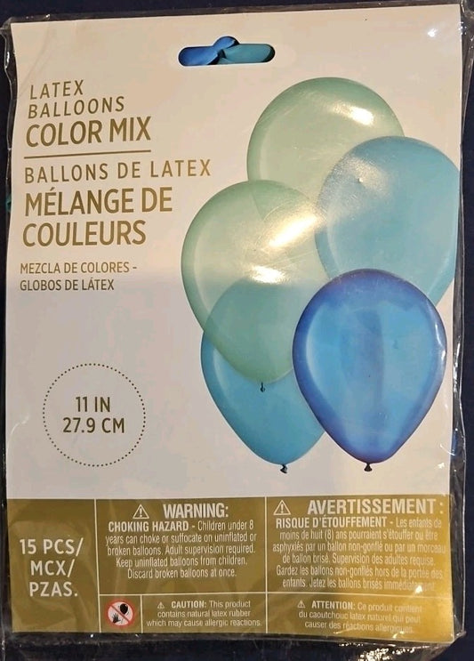 Aqua Blue 11-inch Latex Balloon Assortment 15 Per Pack Party Decorations