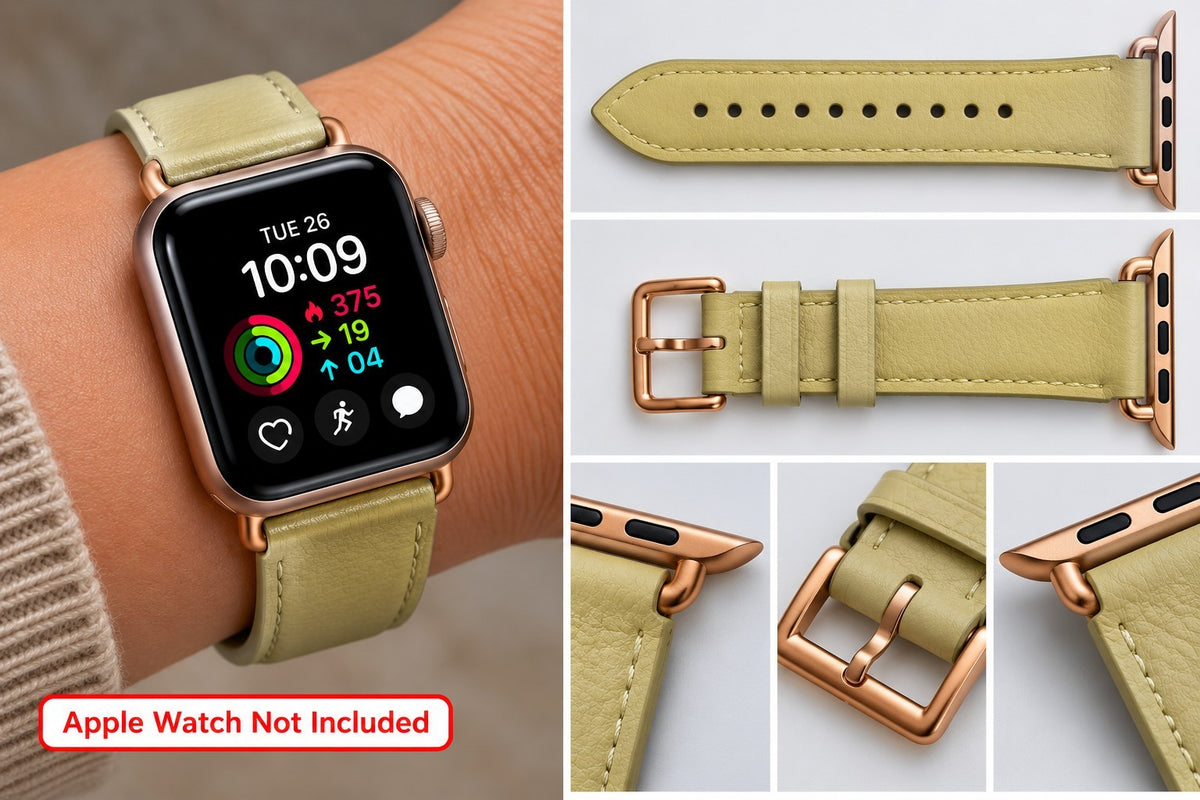 Band Fits Apple Watch 38 40 41 42mm Series 1-11 SE Genuine Leather Rose...