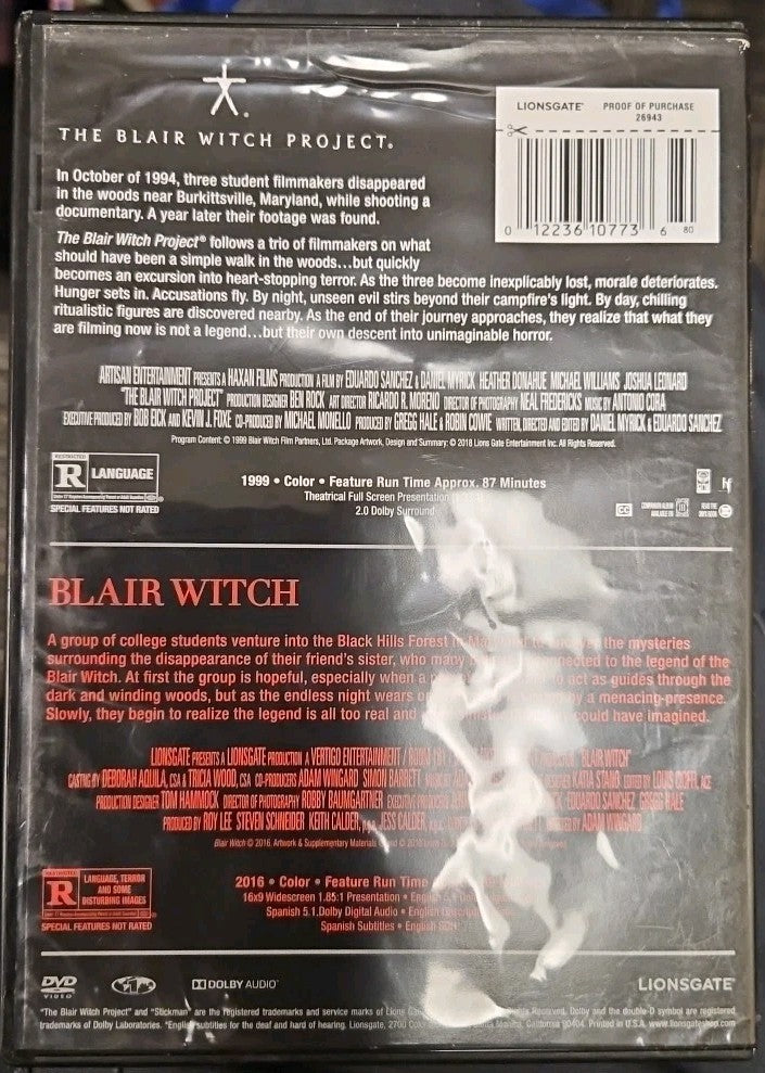 The Blair Witch Project + Blair Witch Double Feature DVD 2-Disk Set Horror Movie
