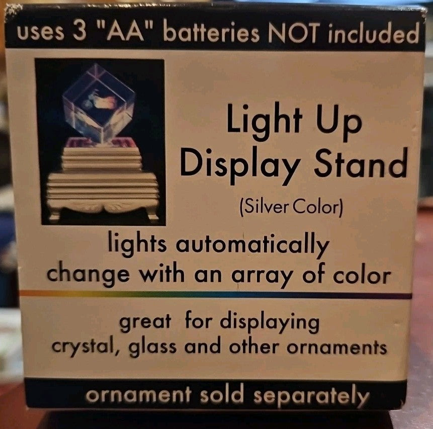 Color Changing Light Up Crystal Glass Ornament Display Stand Silver