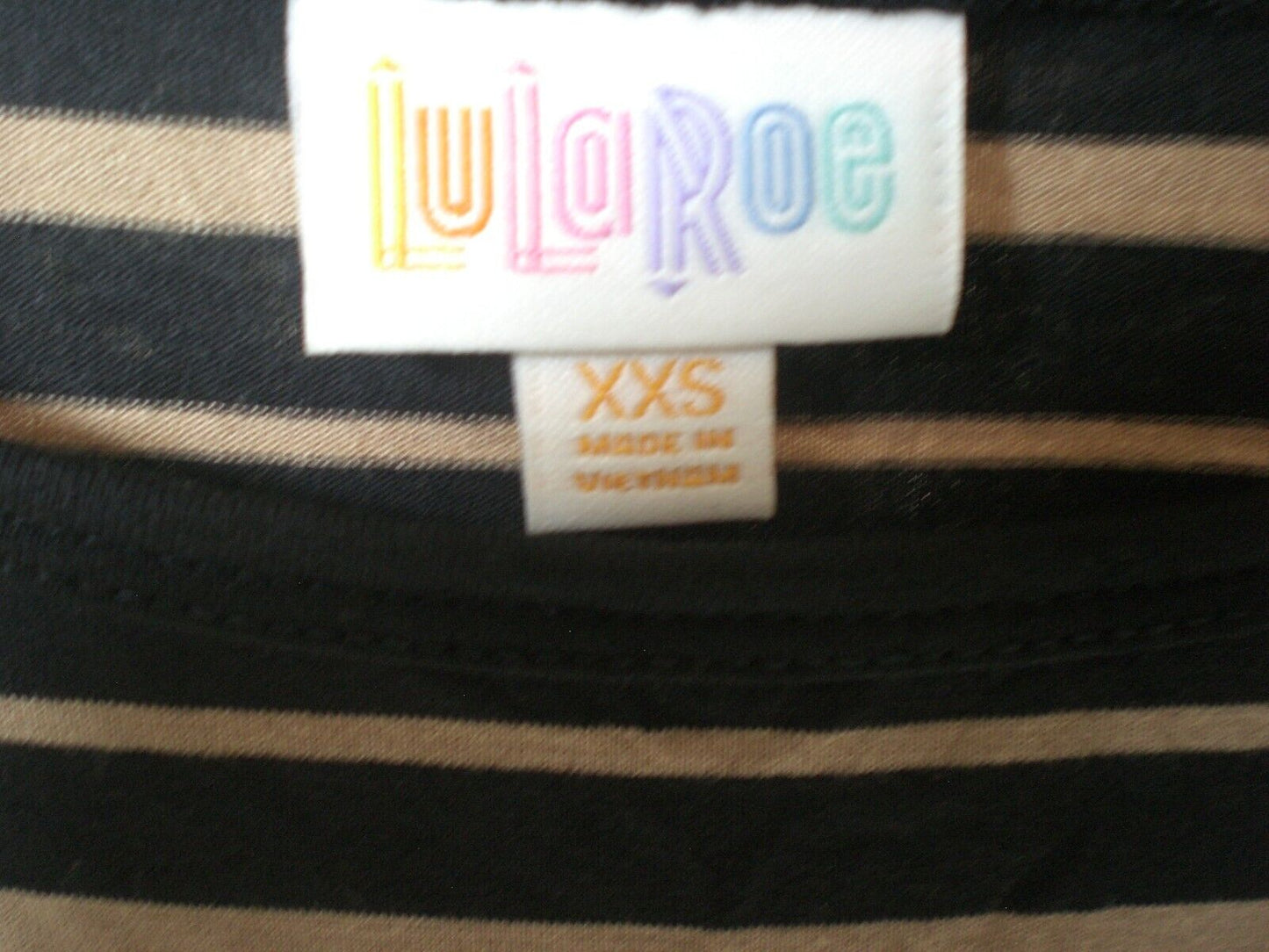 LuLaRoe Tan and Black Stripe Irma Shirt Top Blouse Tunic XXS