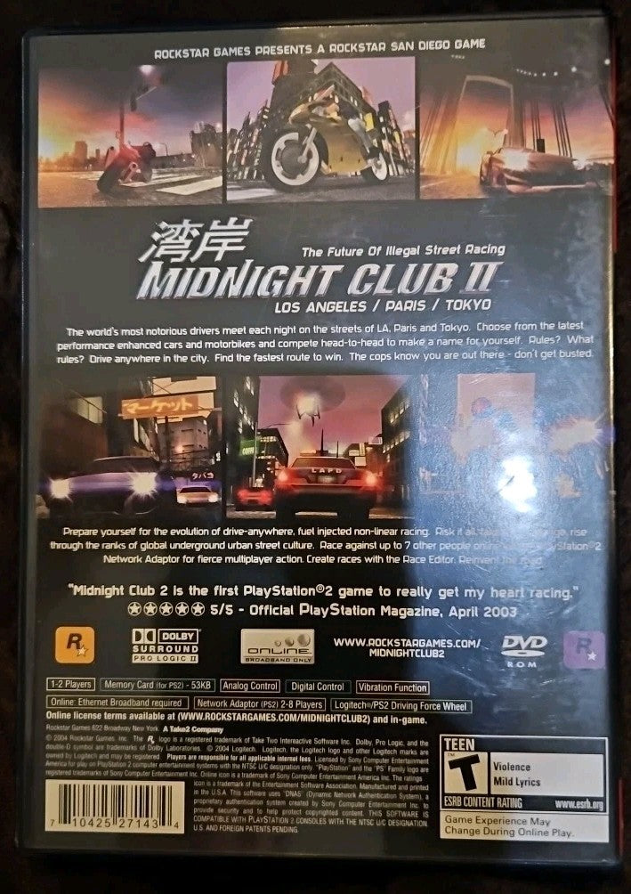 Midnight Club 2 - Sony PlayStation 2. No Game. Case + Artwork + Manual ONLY